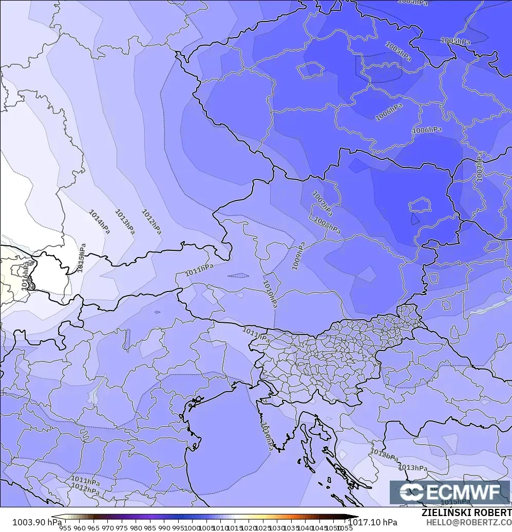 ECMWF IFS 0.25° model - Austria, Pressure