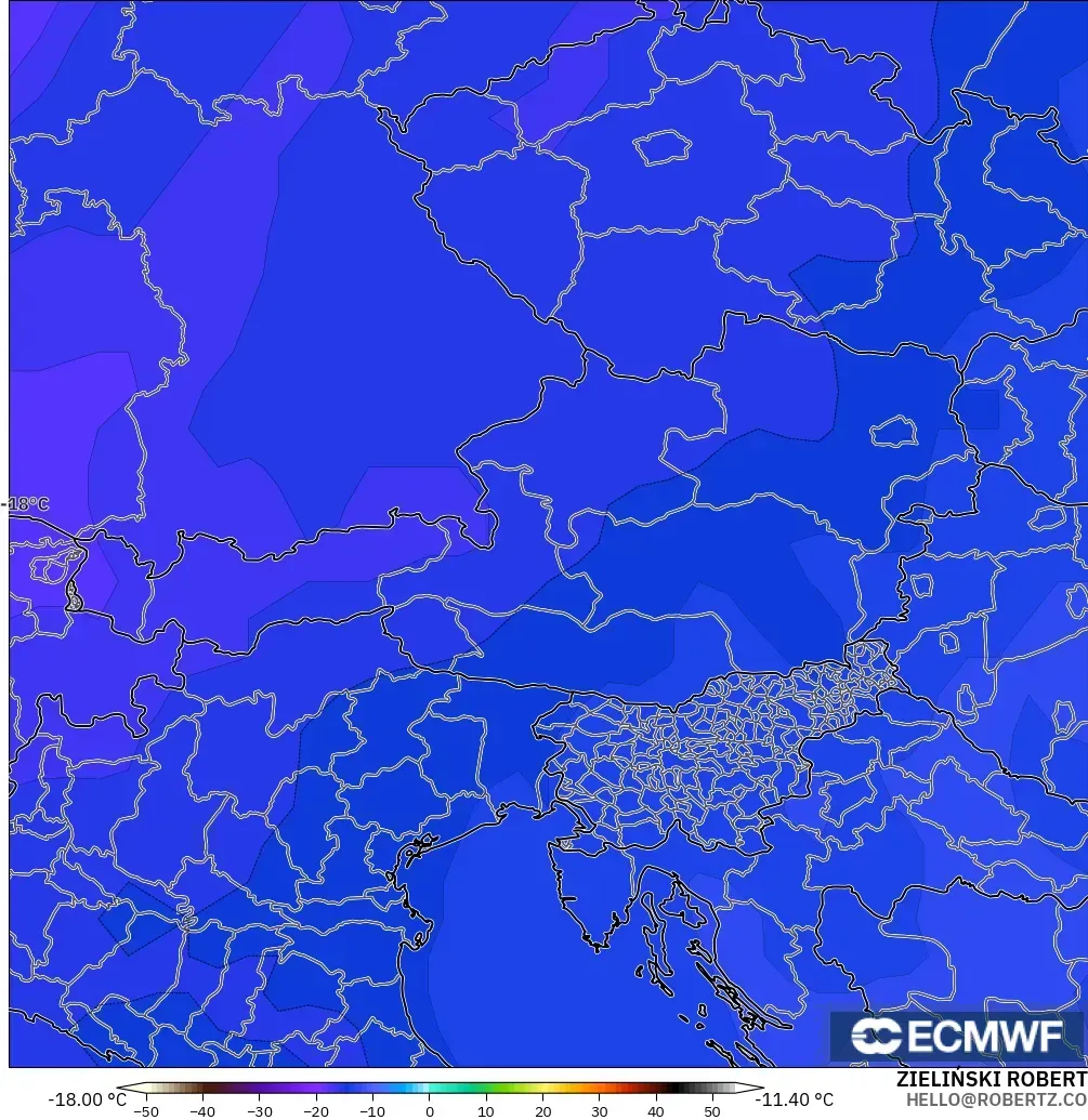 ECMWF IFS 0.25° model - Austria, Temperature at 500hPa