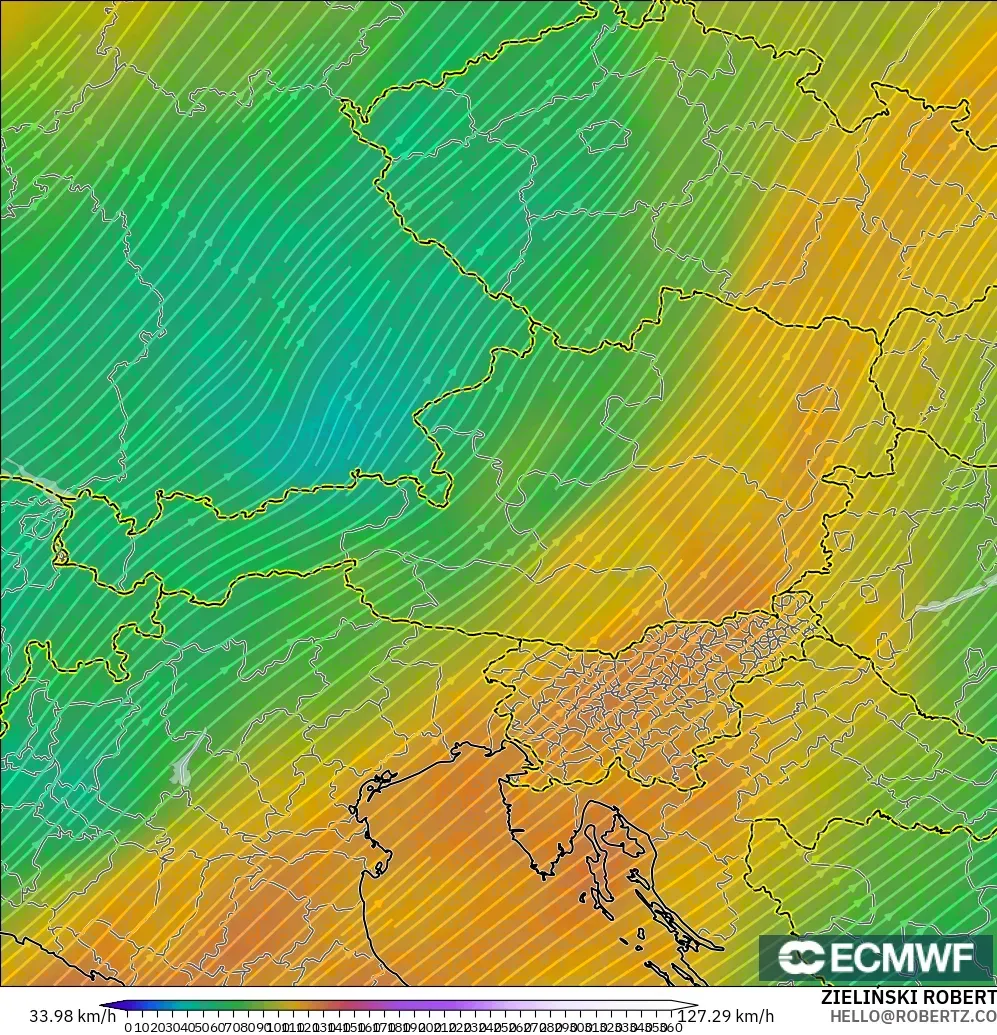 ECMWF IFS 0.25° model - Austria, Wind at 300hPa (jet stream)