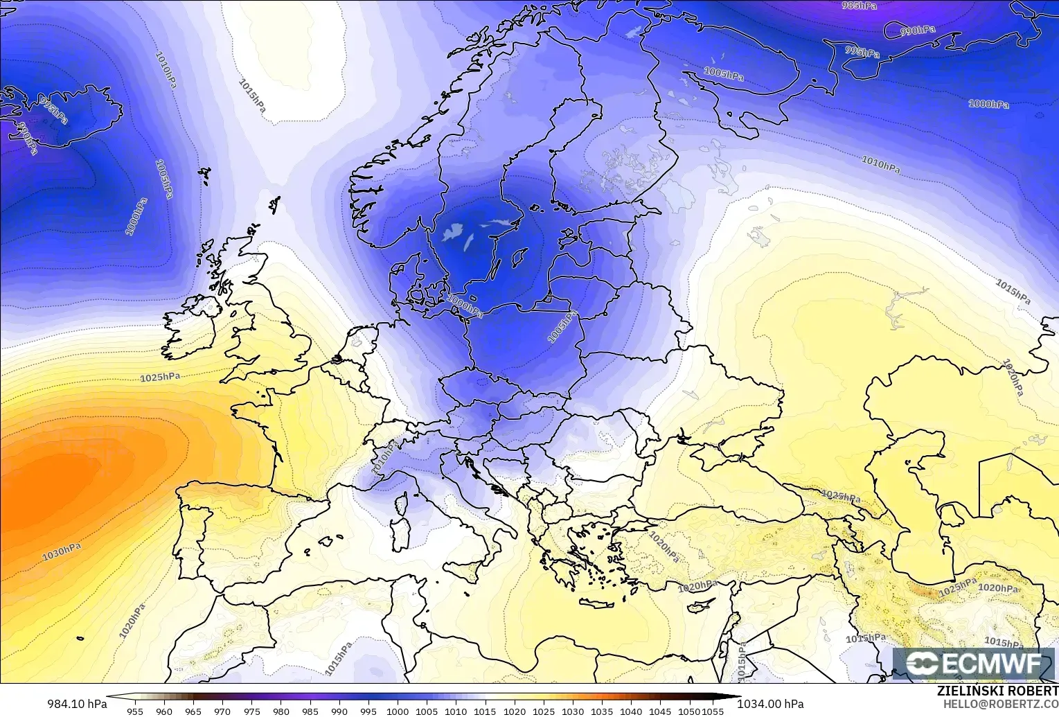 ECMWF IFS 0.25° model - Europe, Pressure