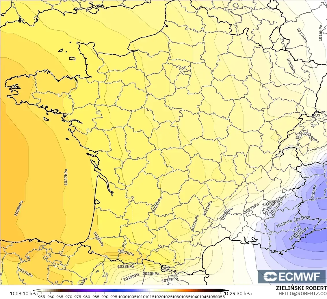 ECMWF IFS 0.25° model - France, Pressure
