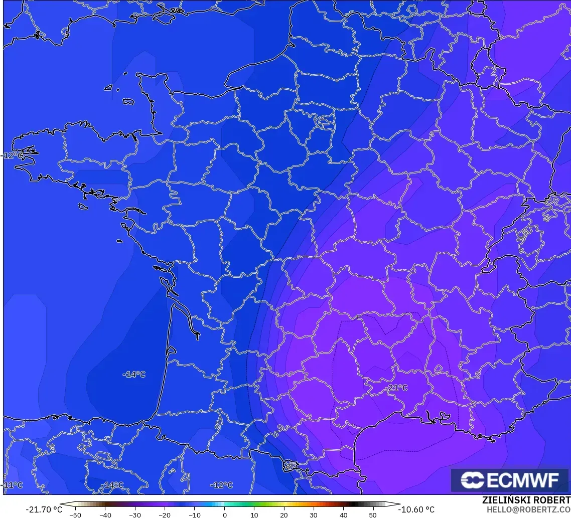 ECMWF IFS 0.25° model - France, Temperature at 500hPa
