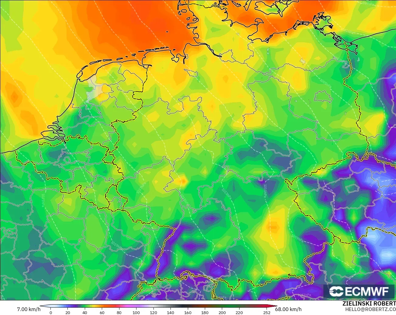 ECMWF IFS 0.25° model - Germany, Wind Gusts Peak