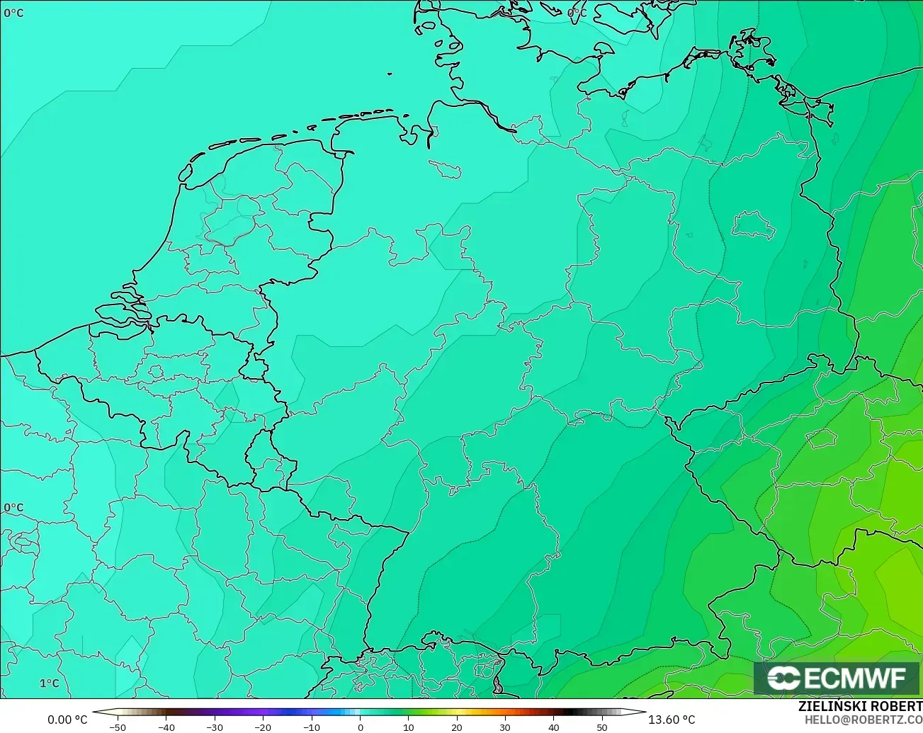 ECMWF IFS 0.25° model - Germany, Temperature at 850hPa
