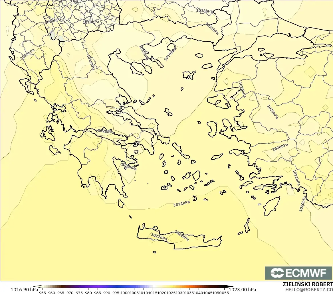 ECMWF IFS 0.25° model - Greece, Pressure