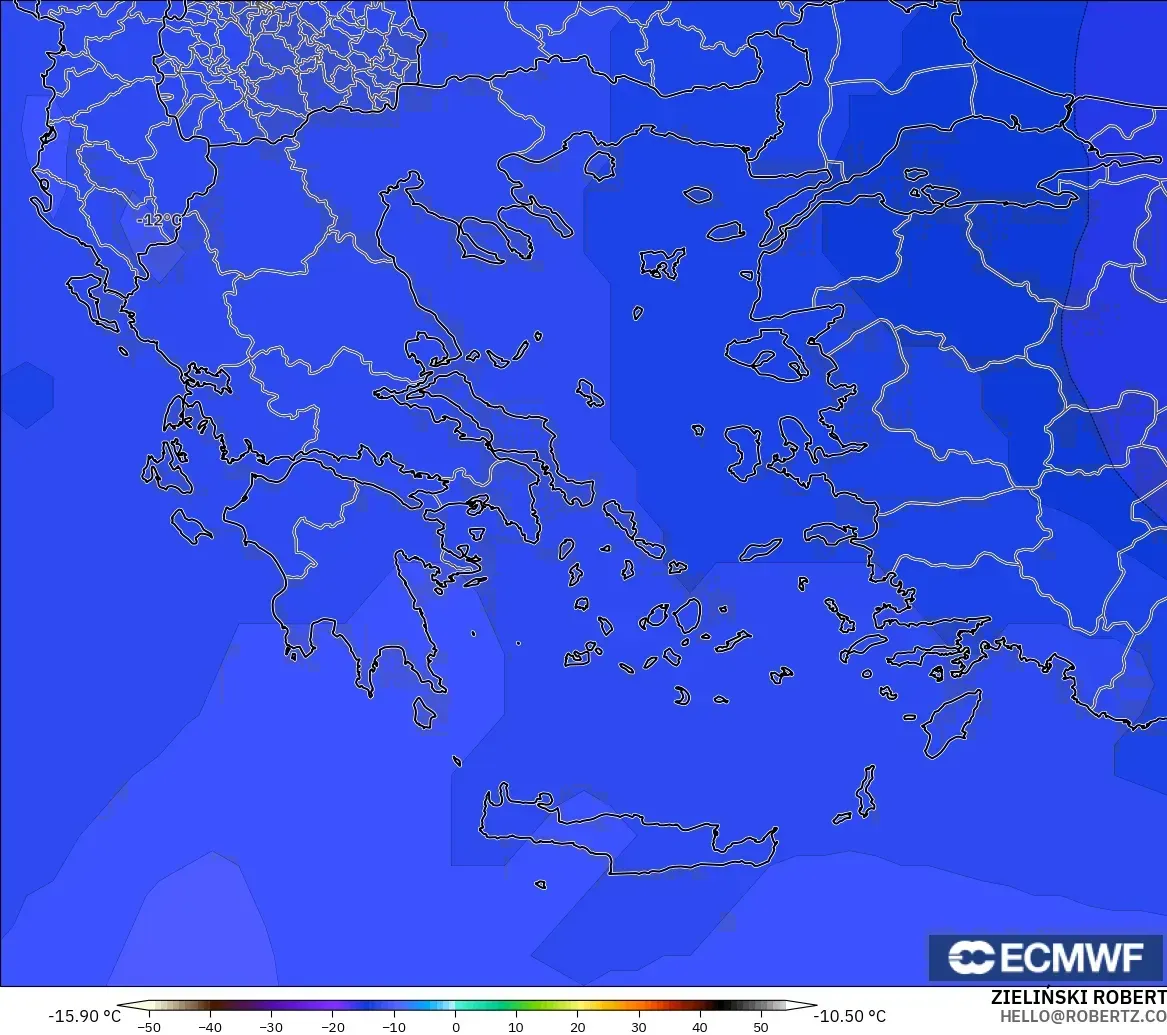 ECMWF IFS 0.25° model - Greece, Temperature at 500hPa