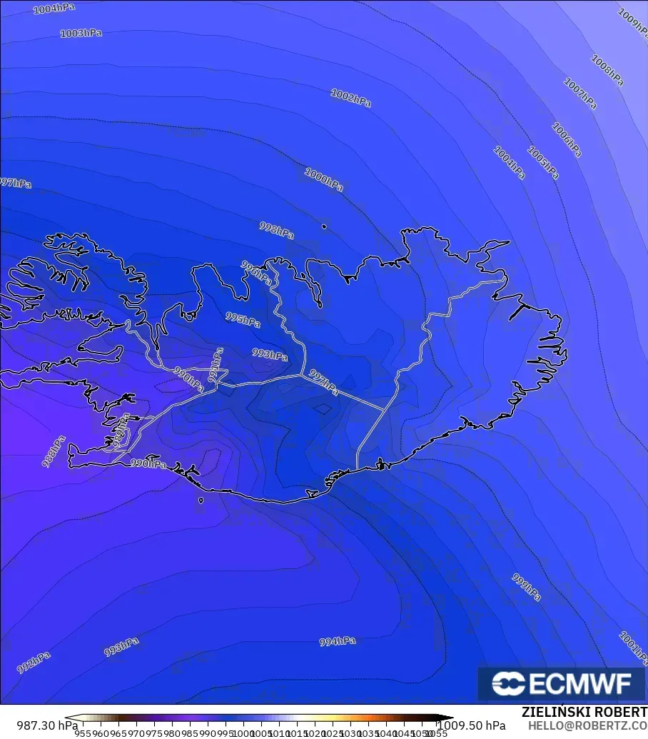 ECMWF IFS 0.25° model - Iceland, Pressure