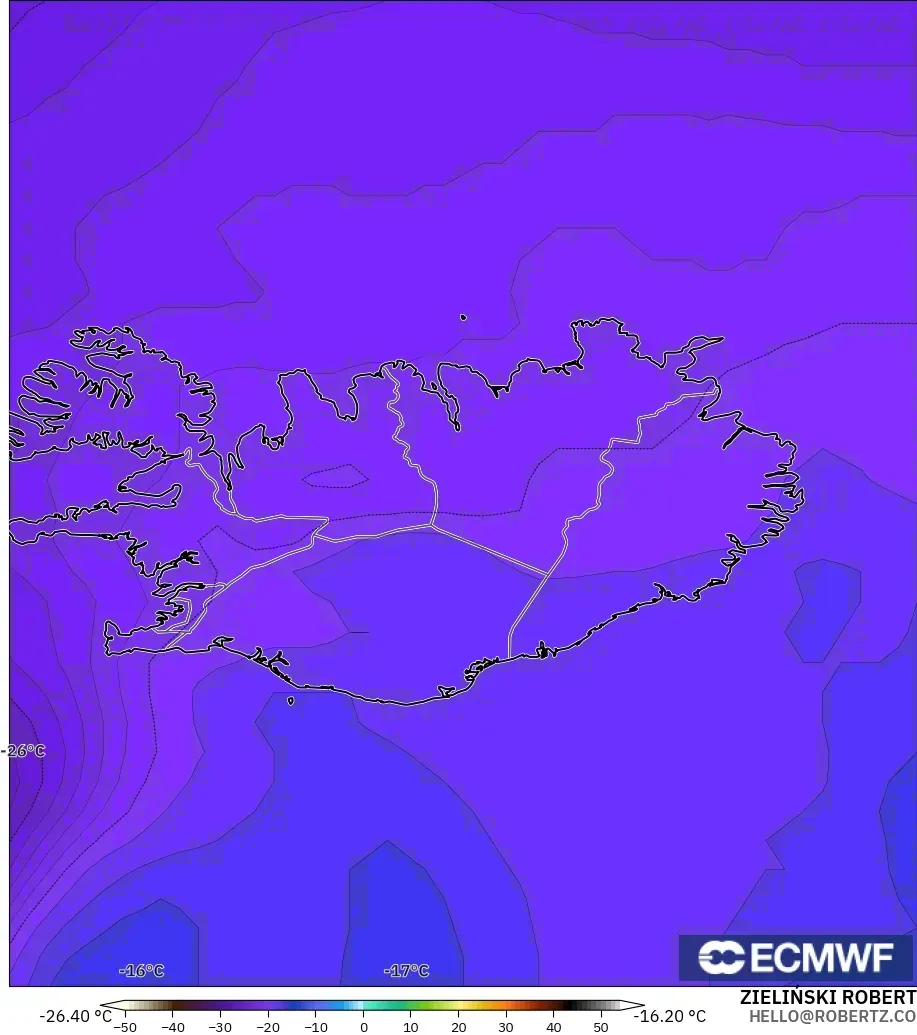 ECMWF IFS 0.25° model - Iceland, Temperature at 500hPa