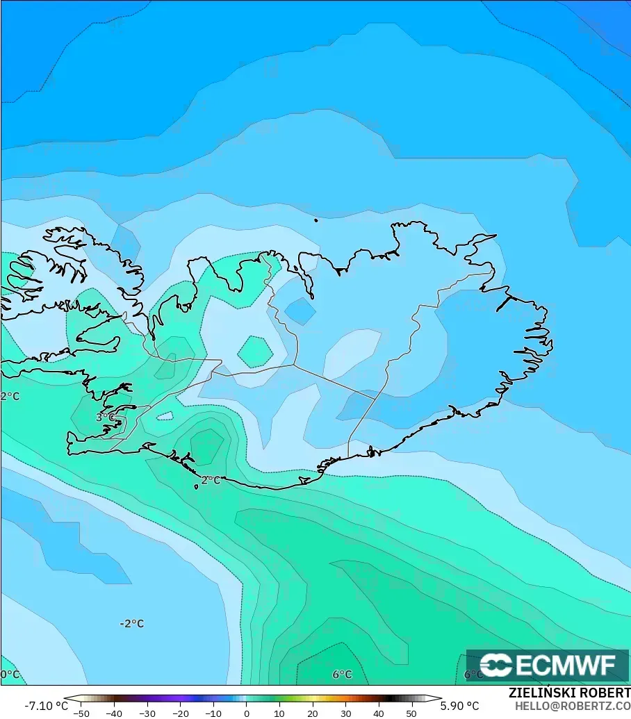 ECMWF IFS 0.25° model - Iceland, Temperature at 850hPa