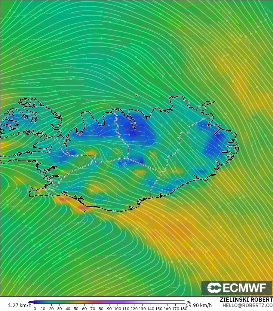 ECMWF IFS 0.25° model - Iceland, Wind at 10m