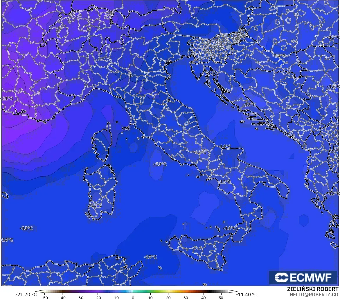 ECMWF IFS 0.25° model - Italy, Temperature at 500hPa