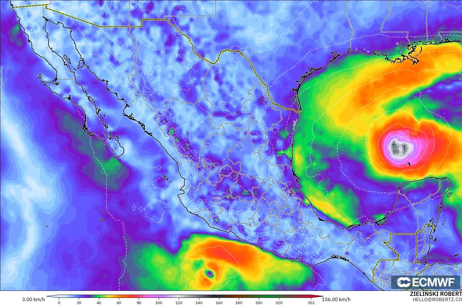 ECMWF IFS 0.25° model - Mexico, Wind Gusts