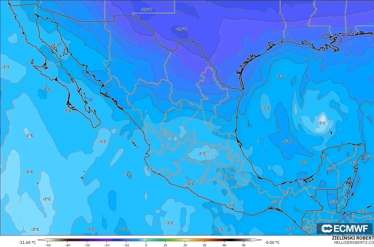 ECMWF IFS 0.25° model - Mexico, Temperature at 500hPa