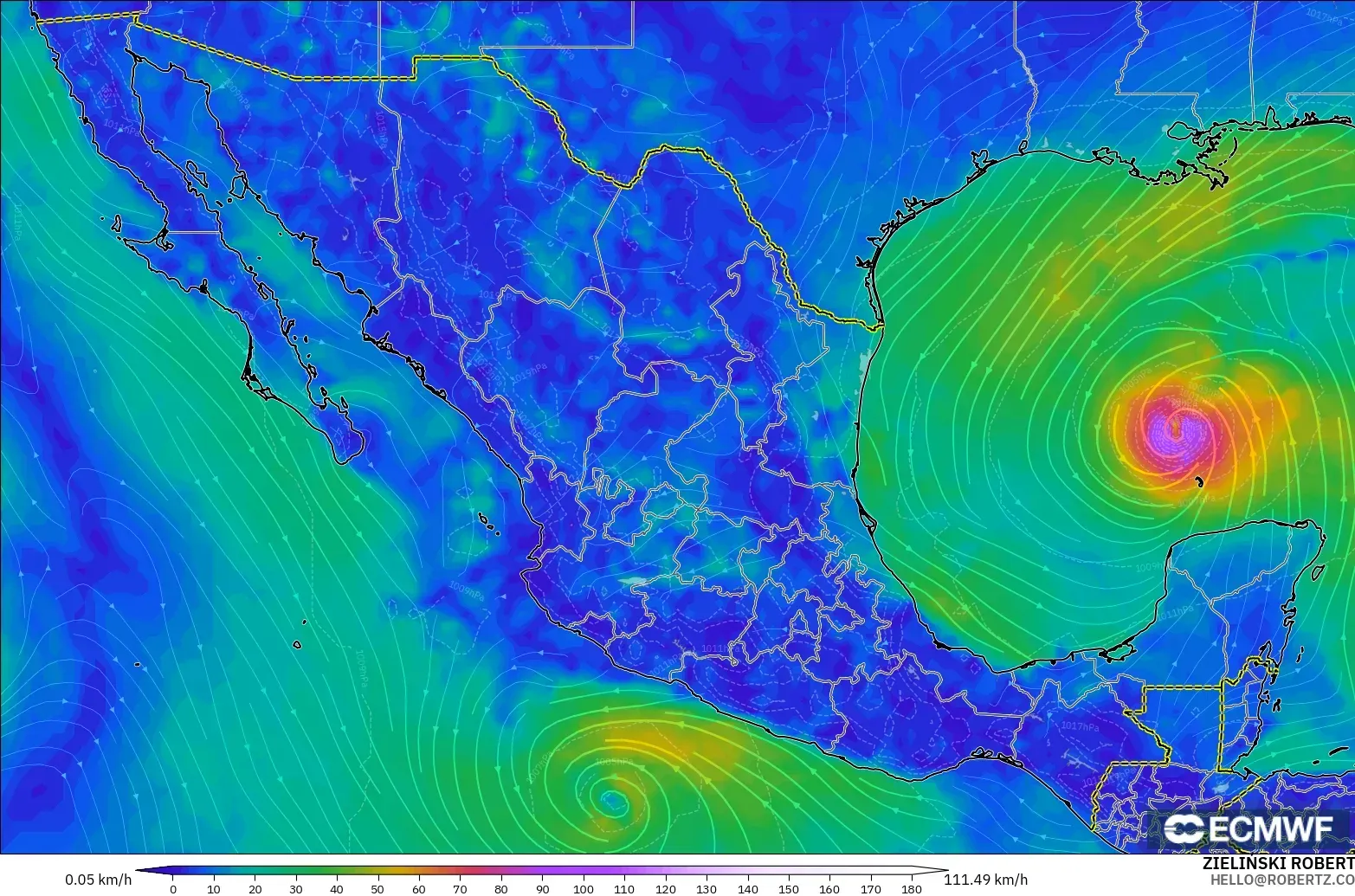 ECMWF IFS 0.25° model - Mexico, Wind at 10m