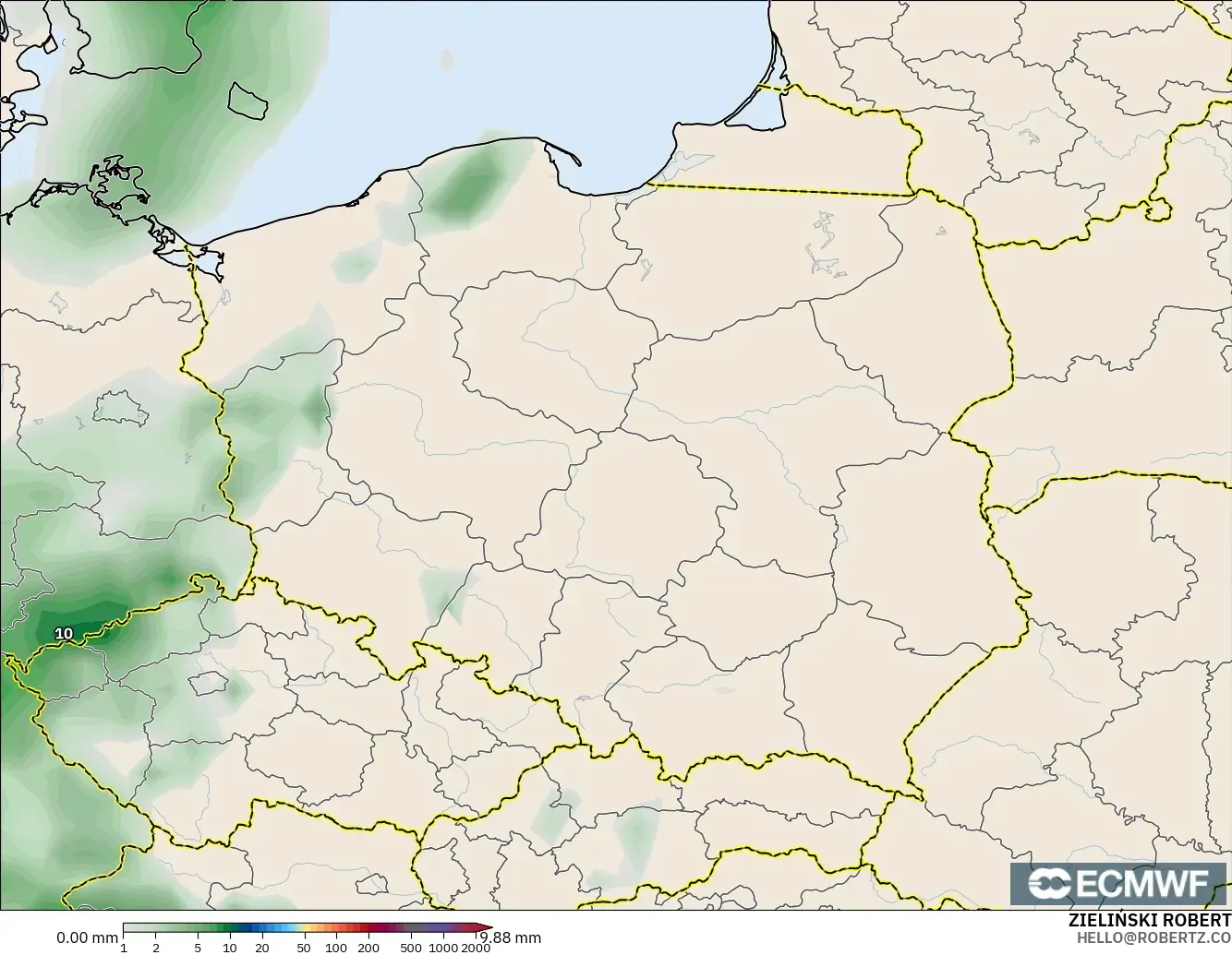 ECMWF IFS 0.25° model - Poland, Precipitation Accumulation