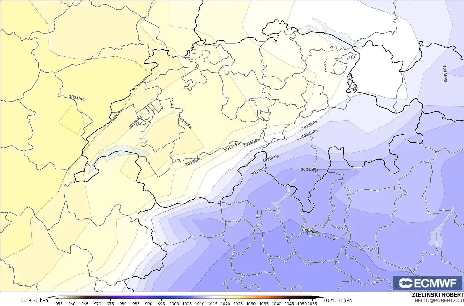 ECMWF IFS 0.25° model - Switzerland, Pressure
