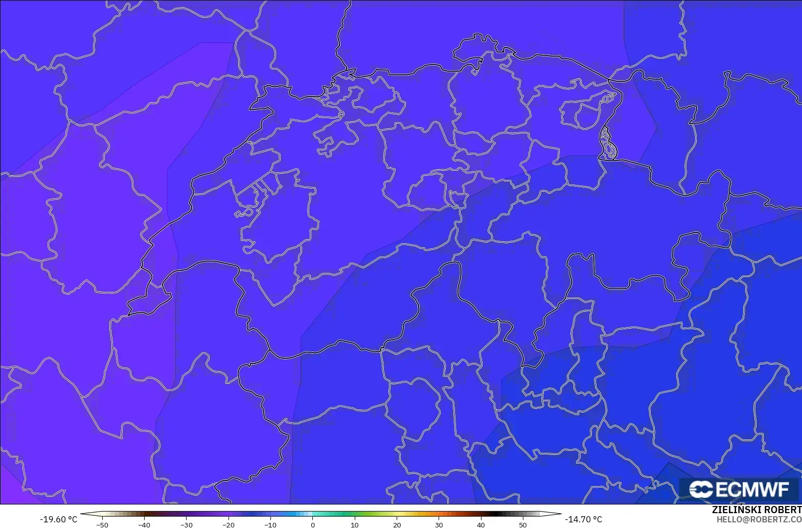 ECMWF IFS 0.25° model - Switzerland, Temperature at 500hPa