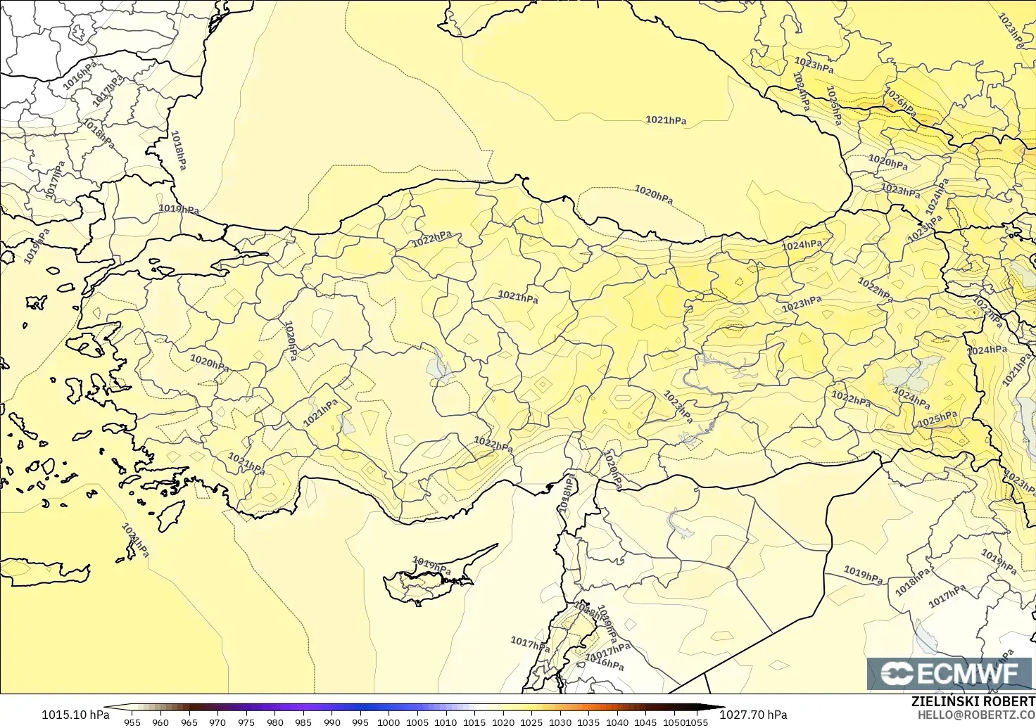 ECMWF IFS 0.25° model - Turkey, Pressure
