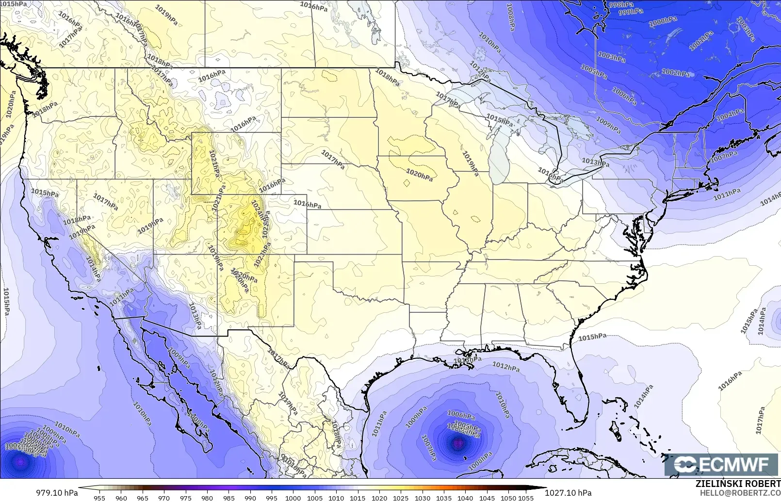 ECMWF IFS 0.25° model - United States, Pressure
