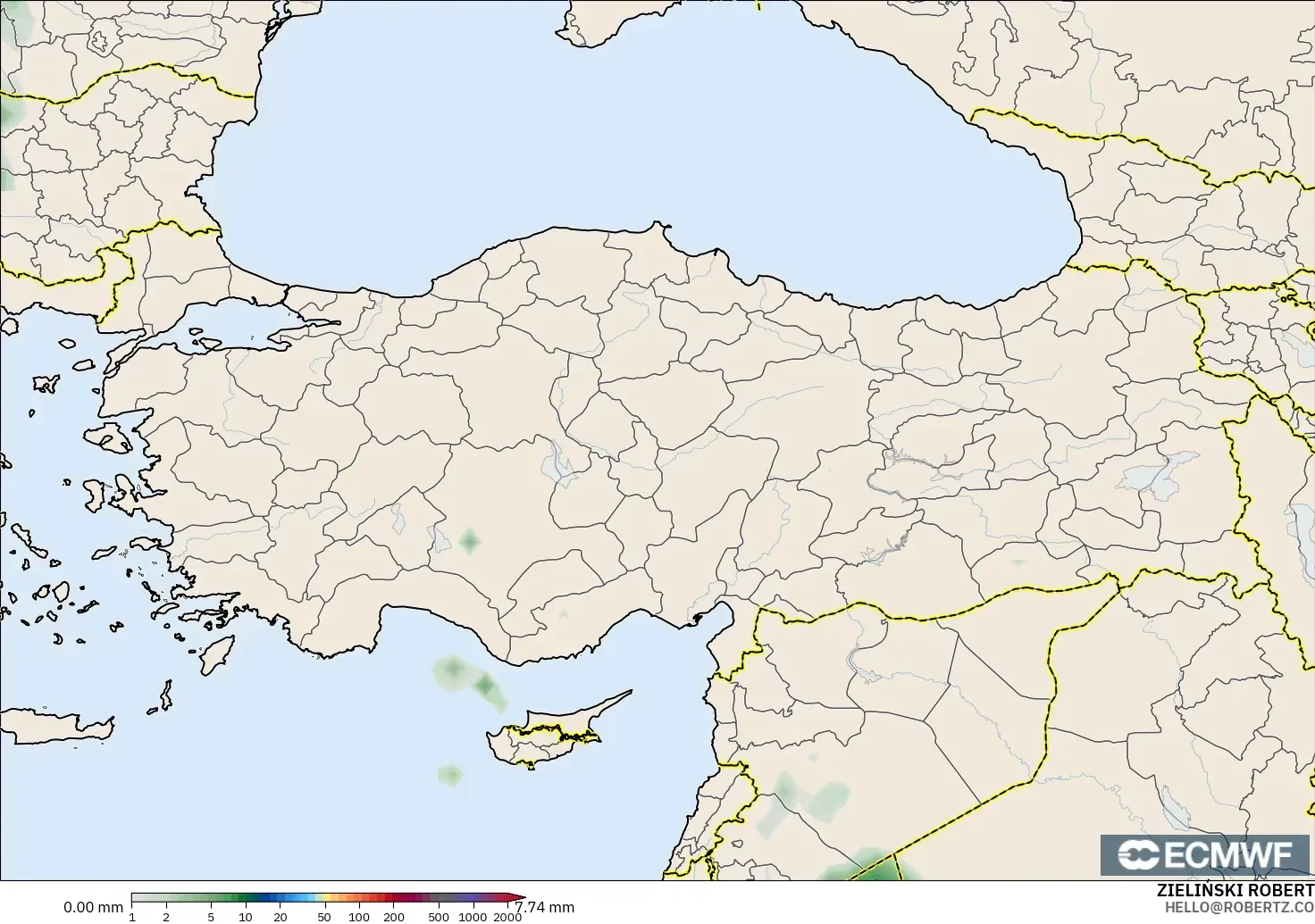 ECMWF IFS 0.25° model - Turkey, Precipitation Accumulation