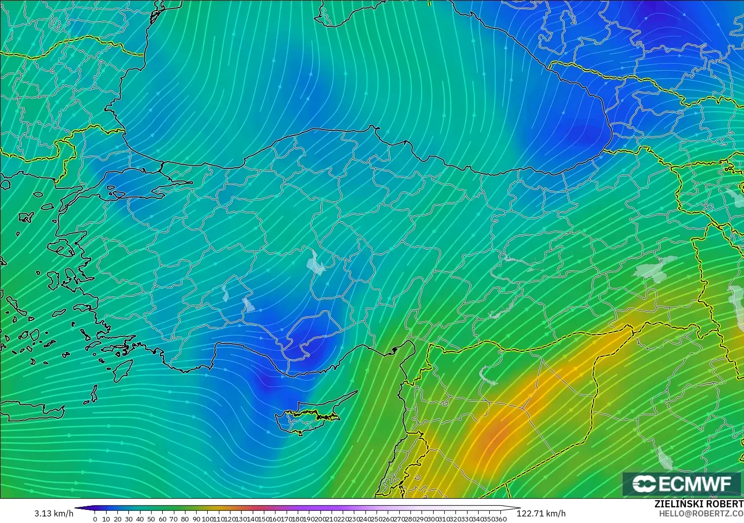 ECMWF IFS 0.25° model - Turkey, Wind at 300hPa (jet stream)