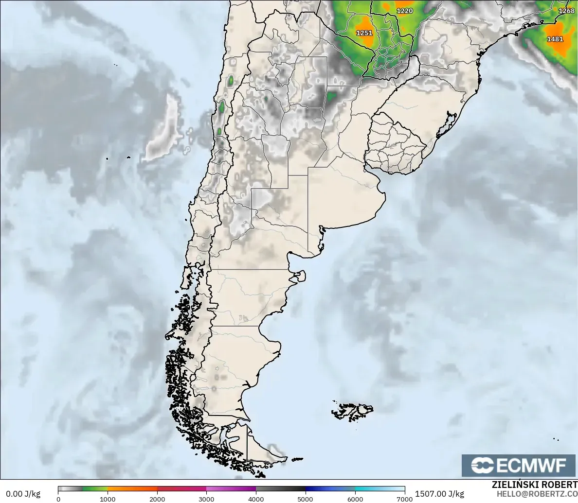 ECMWF IFS 0.25° model - Argentina, CAPE