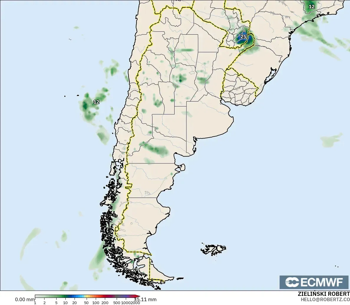 ECMWF IFS 0.25° model - Argentina, Precipitation Accumulation