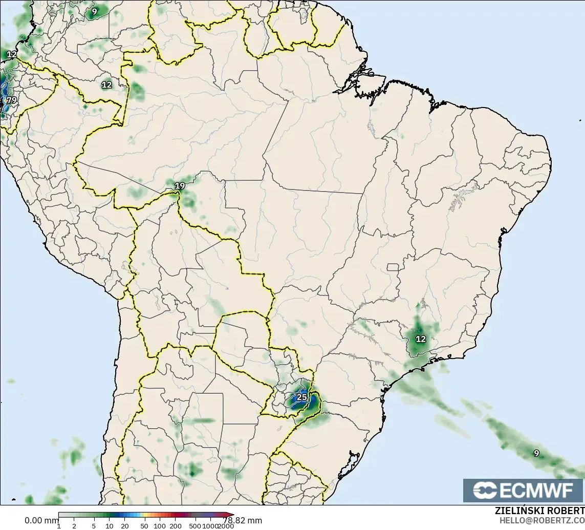 ECMWF IFS 0.25° model - Brazil, Precipitation Accumulation