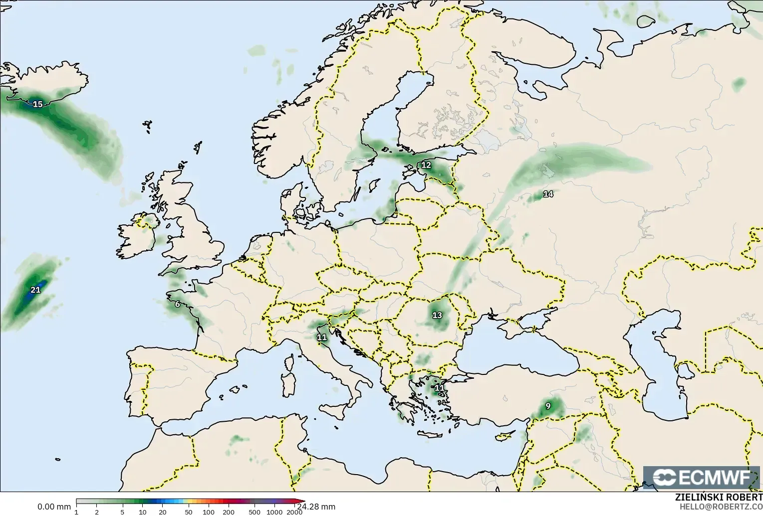 ECMWF IFS 0.25° model - Europe, Precipitation Accumulation