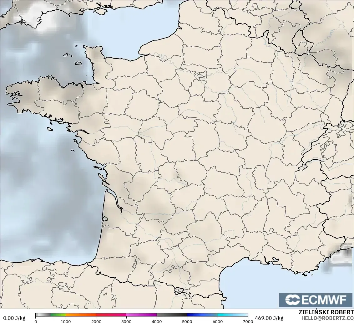 ECMWF IFS 0.25° model - France, CAPE