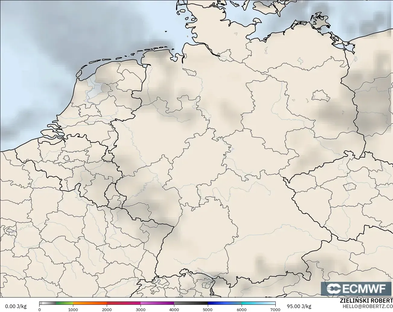 ECMWF IFS 0.25° model - Germany, CAPE