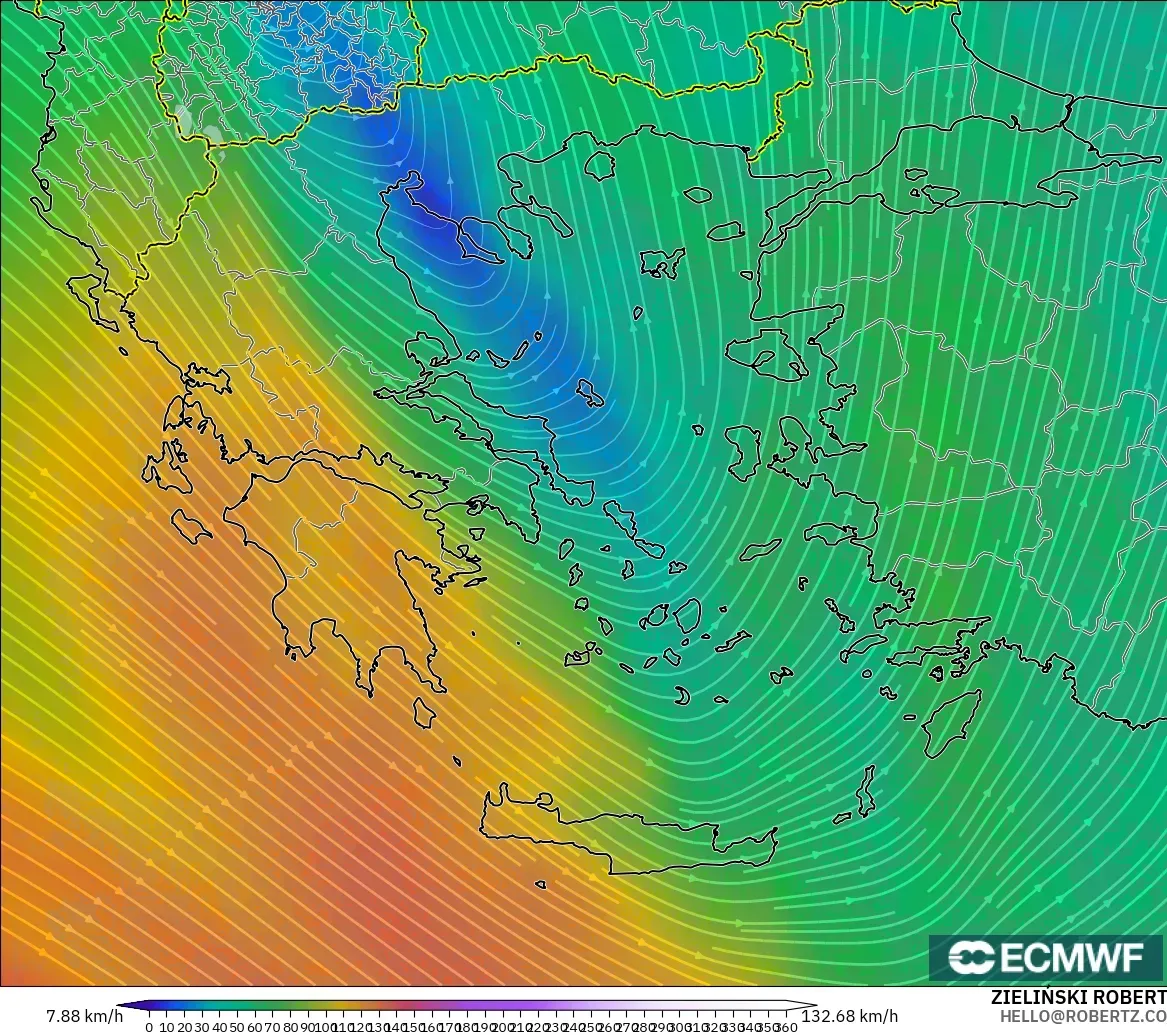 ECMWF IFS 0.25° model - Greece, Wind at 300hPa (jet stream)