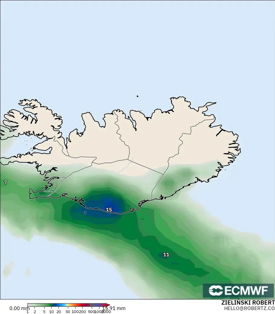 ECMWF IFS 0.25° model - Iceland, Precipitation Accumulation