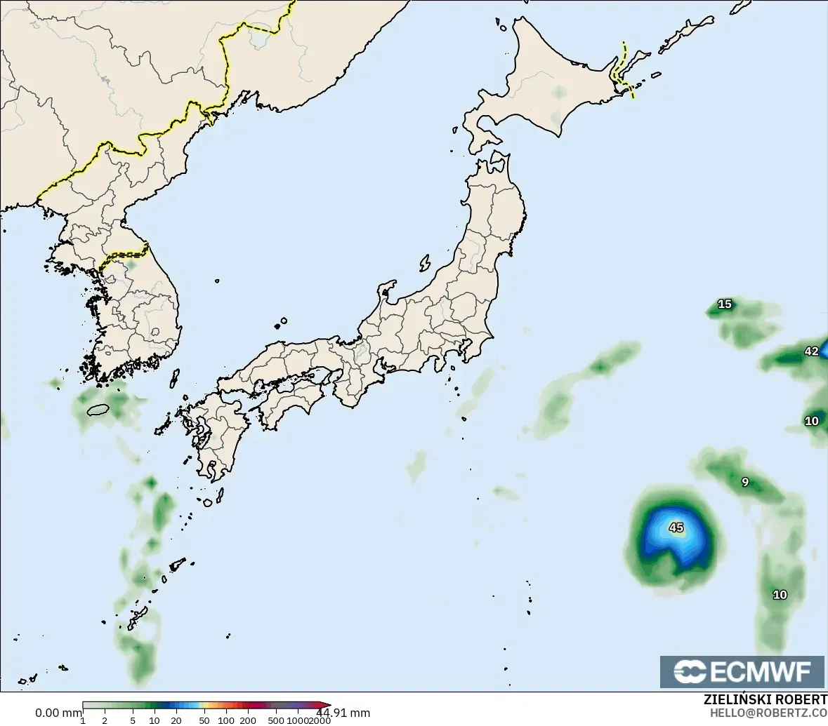 ECMWF IFS 0.25° model - Japan, Precipitation Accumulation