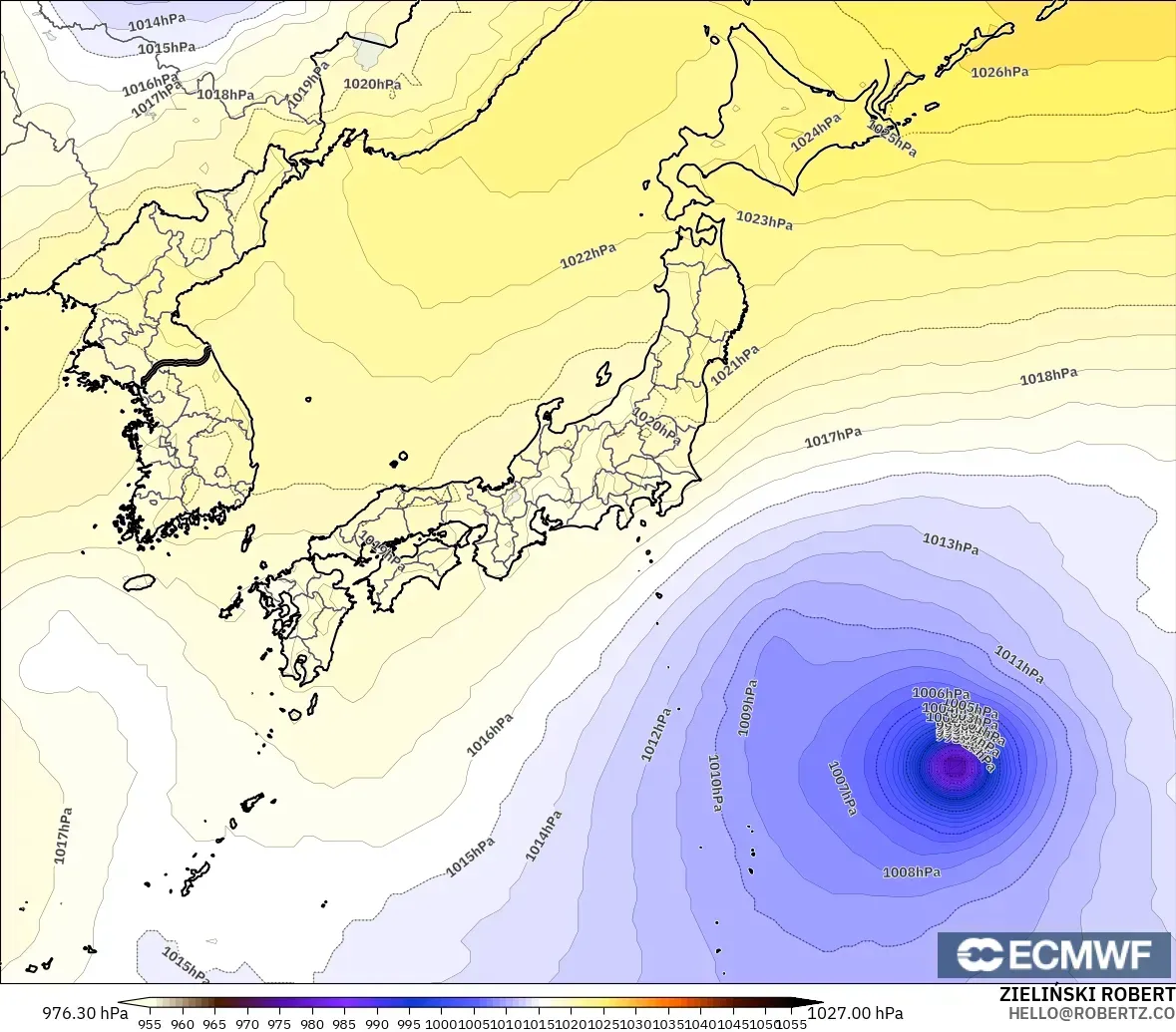 ECMWF IFS 0.25° model - Japan, Pressure