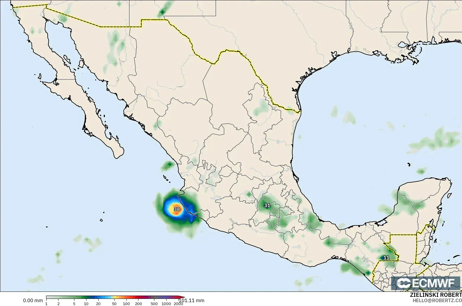 ECMWF IFS 0.25° model - Mexico, Precipitation Accumulation