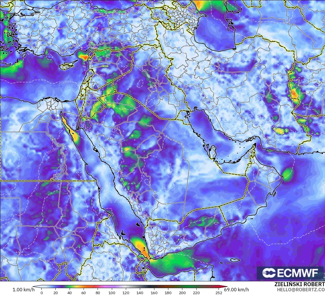 ECMWF IFS 0.25° model - Middle East, Wind Gusts