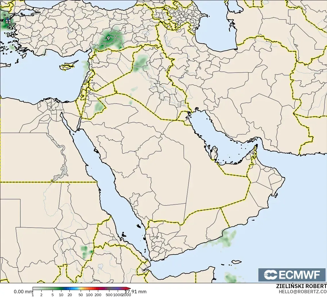 ECMWF IFS 0.25° model - Middle East, Precipitation Accumulation