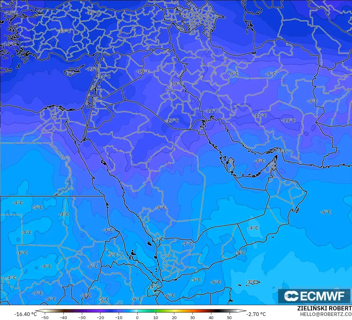 ECMWF IFS 0.25° model - Middle East, Temperature at 500hPa