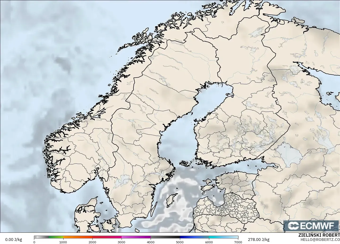 ECMWF IFS 0.25° model - Scandinavia, CAPE