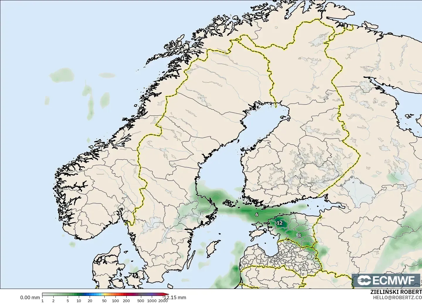 ECMWF IFS 0.25° model - Scandinavia, Precipitation Accumulation