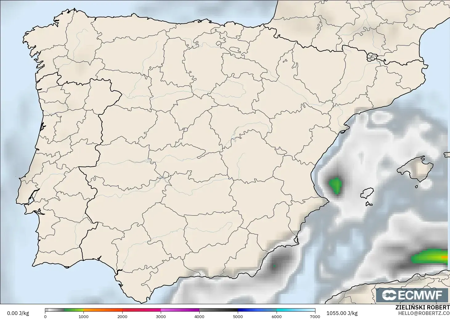 ECMWF IFS 0.25° model - Spain, CAPE