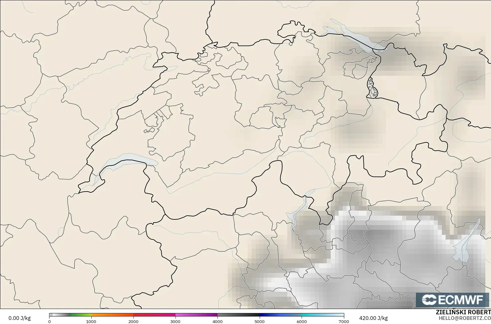 ECMWF IFS 0.25° model - Switzerland, CAPE