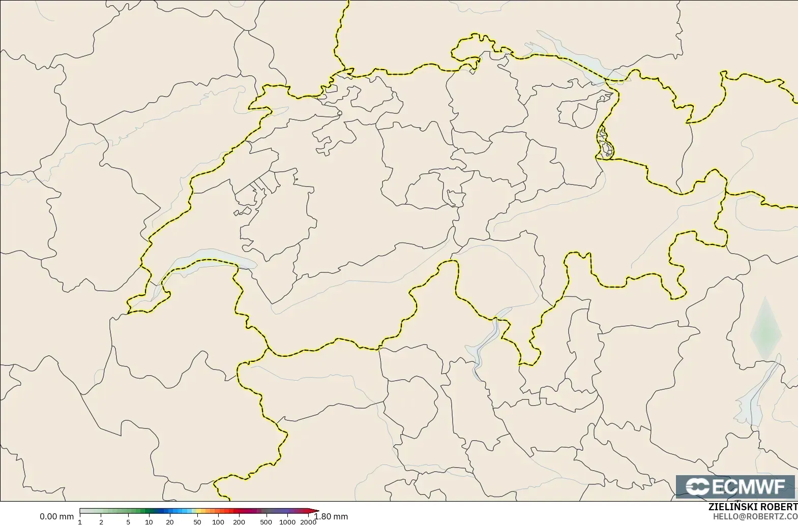 ECMWF IFS 0.25° model - Switzerland, Precipitation Accumulation