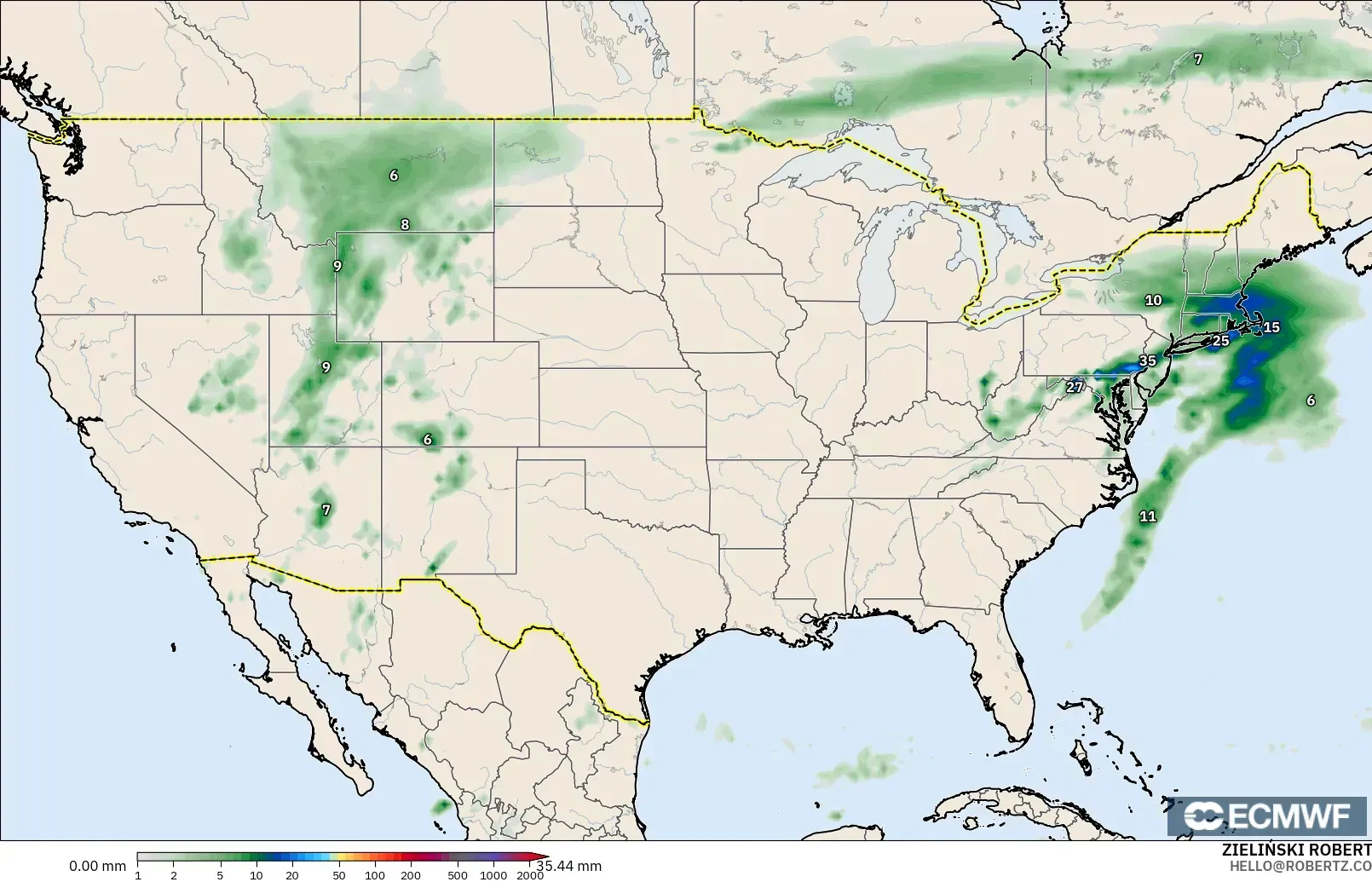 ECMWF IFS 0.25° model - United States, Precipitation Accumulation