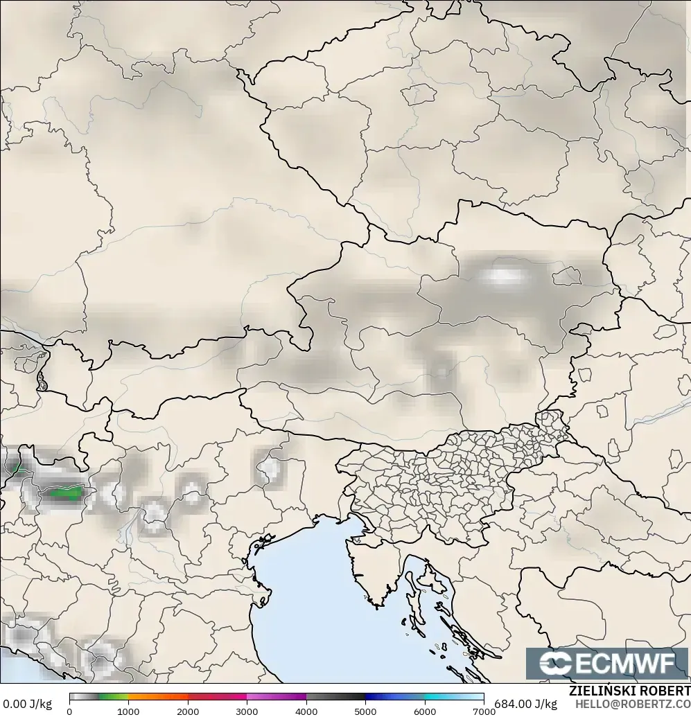 ECMWF IFS 0.25° model - Austria, CAPE