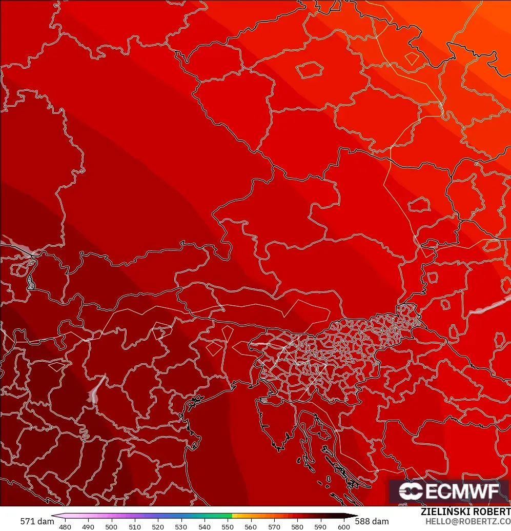 ECMWF IFS 0.25° model - Austria, Geopotential height at 500hPa