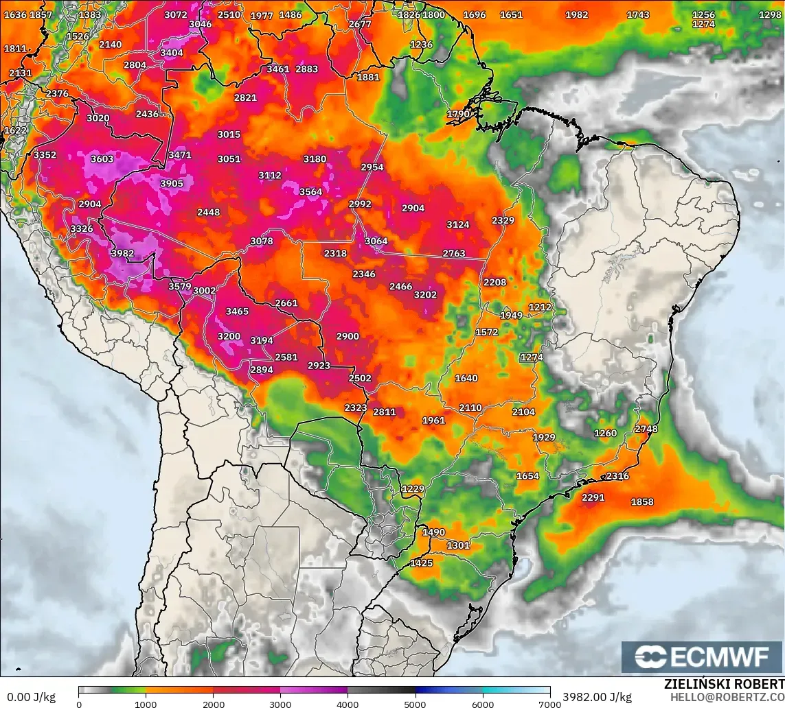 ECMWF IFS 0.25° model - Brazil, CAPE