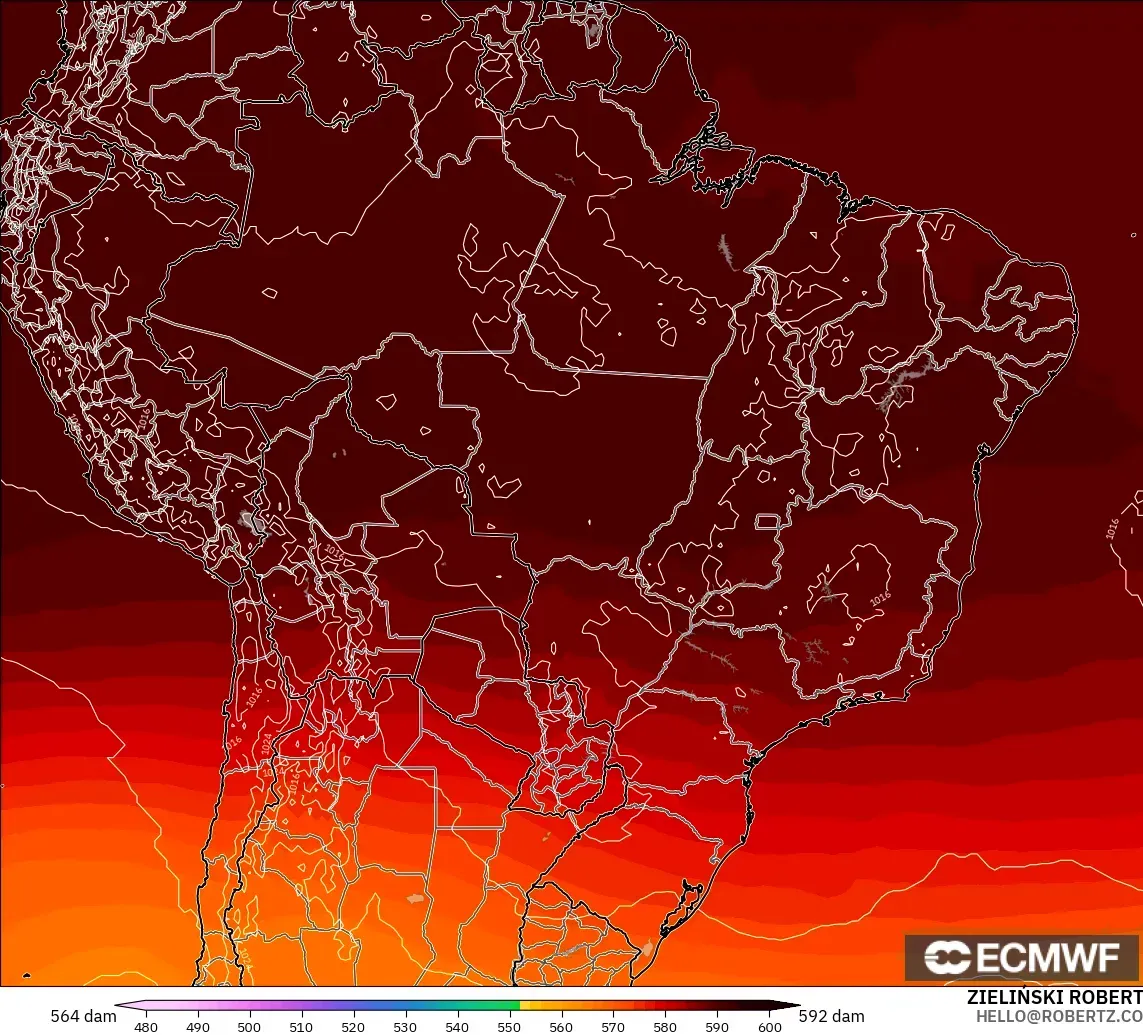 ECMWF IFS 0.25° model - Brazil, Geopotential height at 500hPa