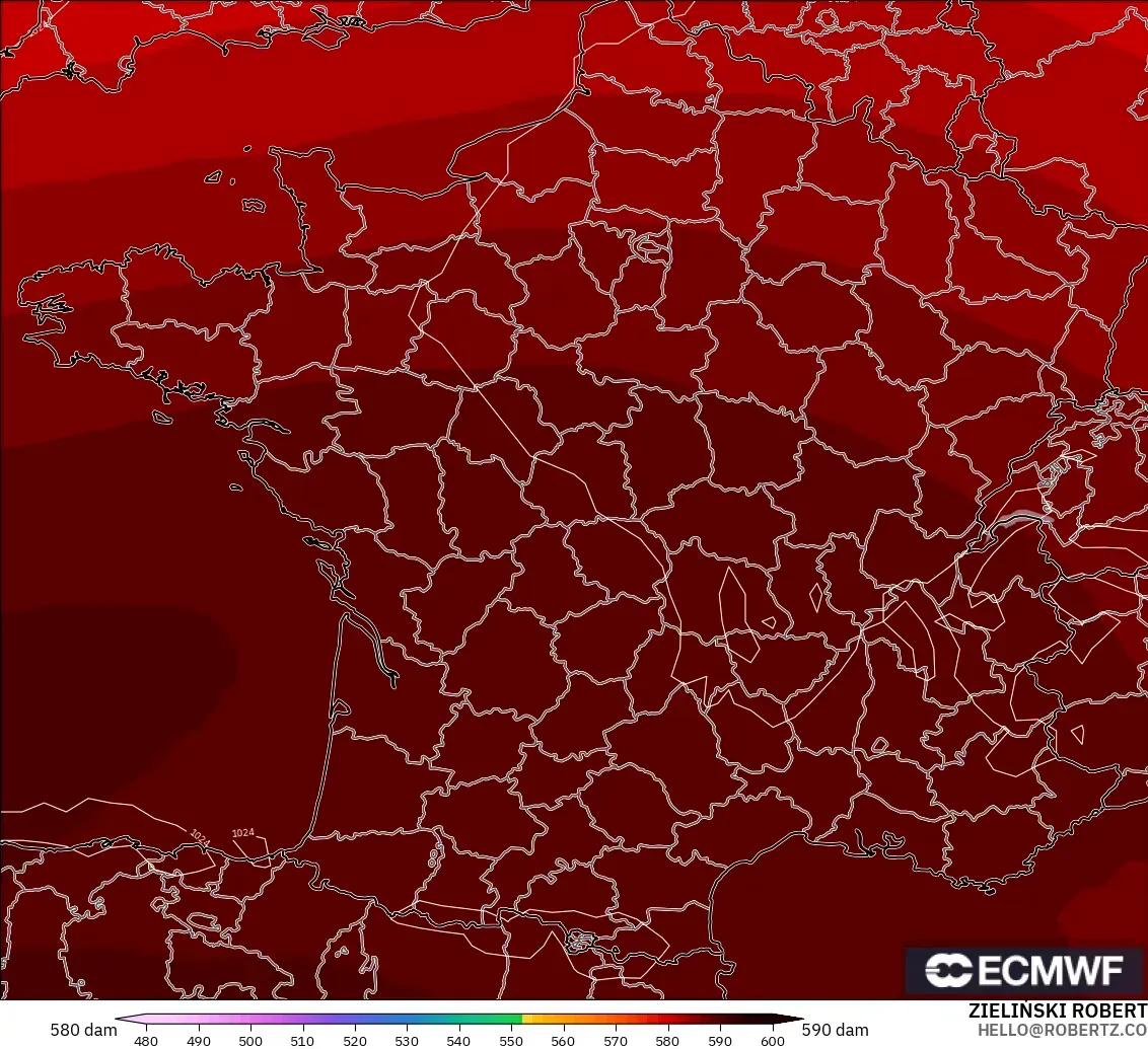 ECMWF IFS 0.25° model - France, Geopotential height at 500hPa